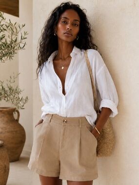 NWT Belle Pogue Quiet Luxury Resort Shorts Beige Minimalist Luxe
